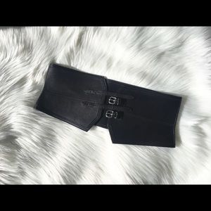 Club Monaco Vanessa leather corset belt in black